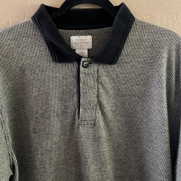 Haggar Clothibg Company Men’s checkered polo black ribbed collar shirt sleeve L - Picture 5 of 16